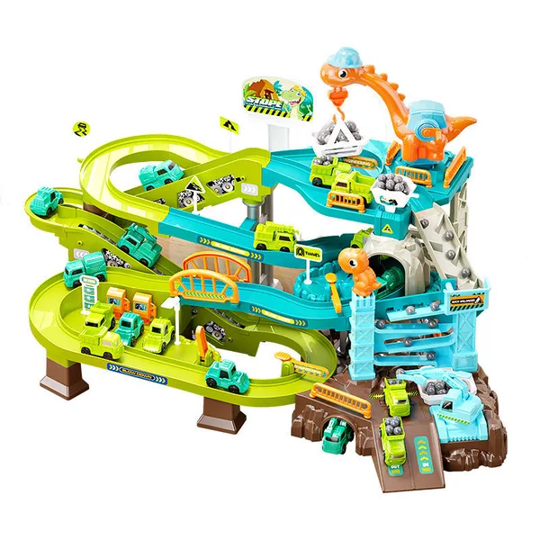 Dinosaur Climbing Hills Rail Car Construction Play Set with Crane