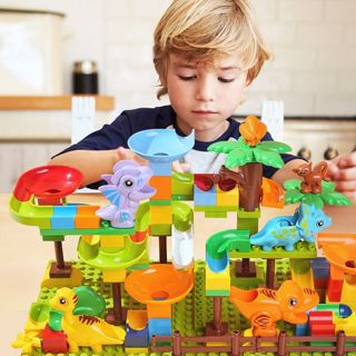 135PCS Dinosaur Marble Race Run Big Blocks DIY Building Set