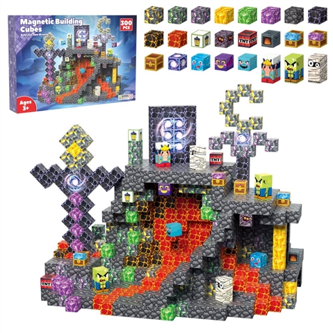 Bloquelandia Bloques Magnéticos 300 Piezas Crystal City (Bloques de Construcción Magnéticos tipo Minecraft, Set de 300 Piezas para Construcción Libre, Conexión en 4 Lados, Peso Neto 19 kg, Peso Bruto 20 kg, Imanes de 2.5 mm)