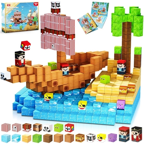 Bloquelandia Barco Pirata – Set de Bloques Magnéticos (16 piezas, 2.5 cm c/u, 15.5 N.W.)